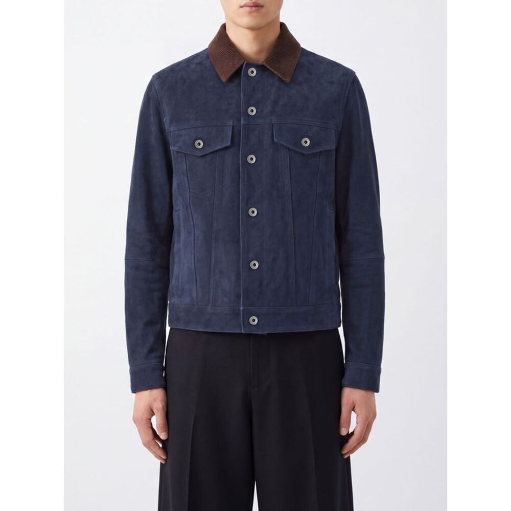 Loewe Men Suede Leather Overshirt Loewe With Corduroy Collar